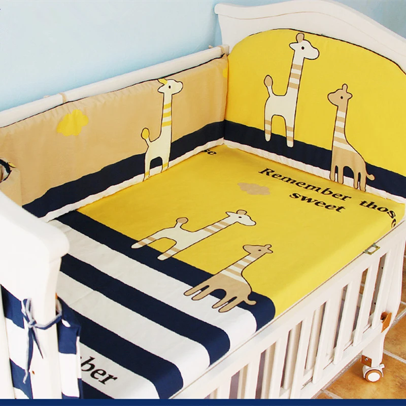 5 Pcs Cotton Baby Bedding Set Cartoon Crib Bed Bumper For Newborn Kawaii Animal Bed Sheet Infant Cr