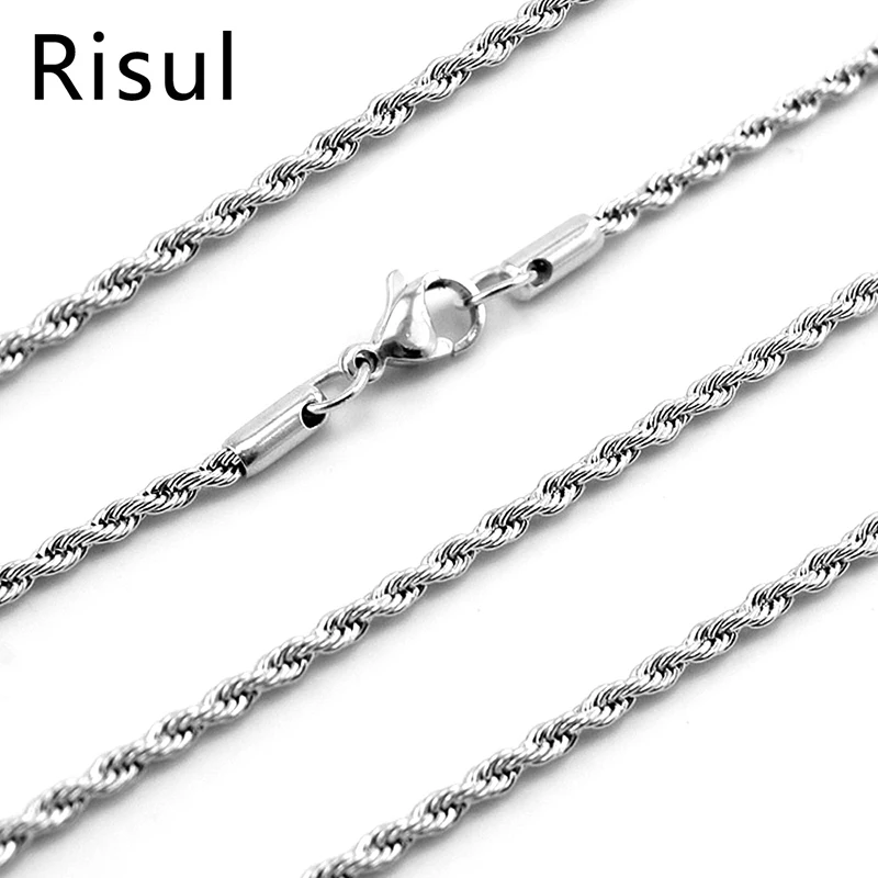 

100% Stainless Steel 2.4mm Twist Rope Chain Necklace Silver/Gold Color Rope Chain Choker Colier Acier Inoxydable Wholesale 10pcs