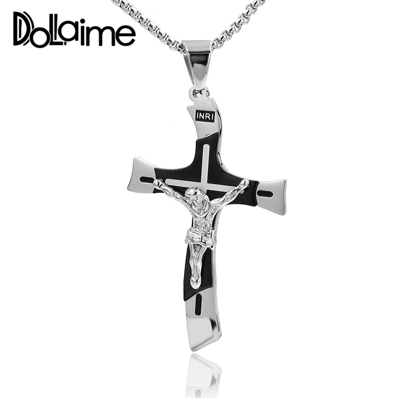 Silver black color Dolaime подарок стиль Мода для мужчин Нержавеющая Сталь Серебряный цвет нож-образный крест Иисуса кулон ожерелье P816 - Окраска металла: Silver black color