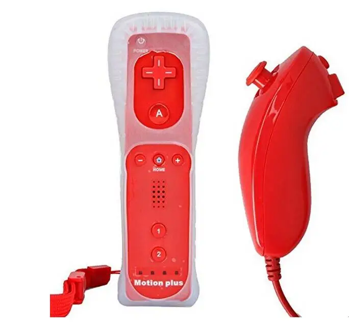High quality Red Remote And Nunchuck Controller Set for Wii With Built