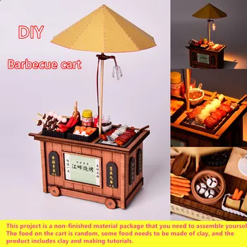 

DIY Handmade Wooden Miniature Barbecue Breakfast Cart Food Play Scene Dollhouse Accessories DIY Clay Food Model