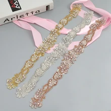 Rhinestones Appliques Sewing On Wedding Dresses Belt Rose Gold Silver Pearls Crystal DIY Bridal Accessory