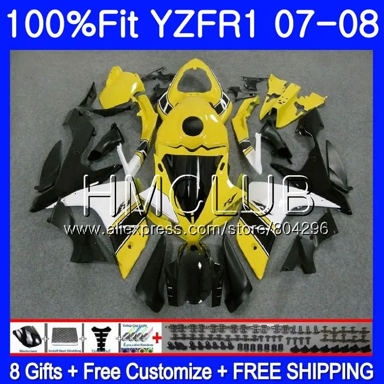

Injection Body For YAMAHA YZF R 1 YZF 1000 YZFR1 07 08 98HM.13 YZF-R1 07 YZF1000 Yellow black YZF-1000 YZF R1 2007 2008 Fairings