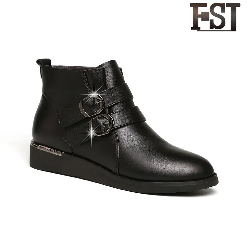 Pour Toe Fsj Amande Decration En Métal Doux Bottines Fond Talons Véritable Printemps Chaussures Épais Cuir Fsj01 Noir Plat Femme Professionnelles fsj02 vnNwm80O