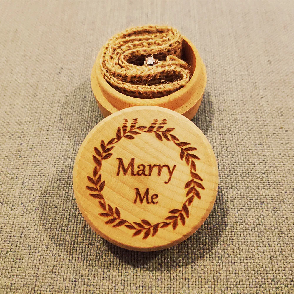 

Marry Me Ring Box Wedding Ring Bearer Pillow Alternative Engagement Ring Box Wood Memory Engraved Ring Pillow