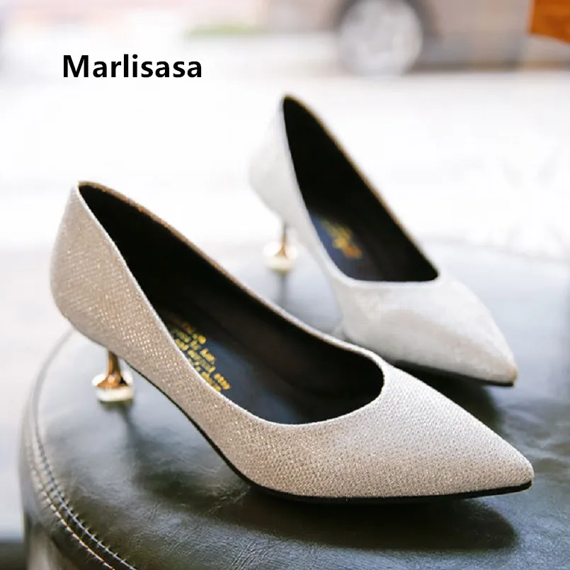 

Marlisasa Women Fashion Silver Wedding Party High Heel Shoes Lady Casual Comfortable Golden High Heels Bombas De Mujeres G5453