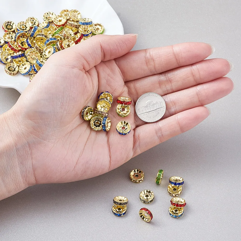 100pcBrass класса A Стразы разделительные бусины позолоченные Рондель без никеля