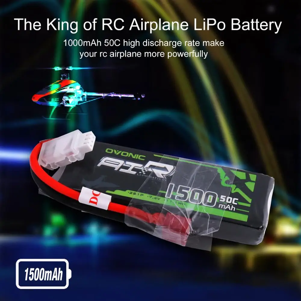 2х аккумулятор ovoic 7,4 V 1500mAh 50C-100C 2S LiPo с Т-образным разъемом для 1/18 RC автомобиля 1:18 размера автомобиля вертолета самолета квадрокоптера