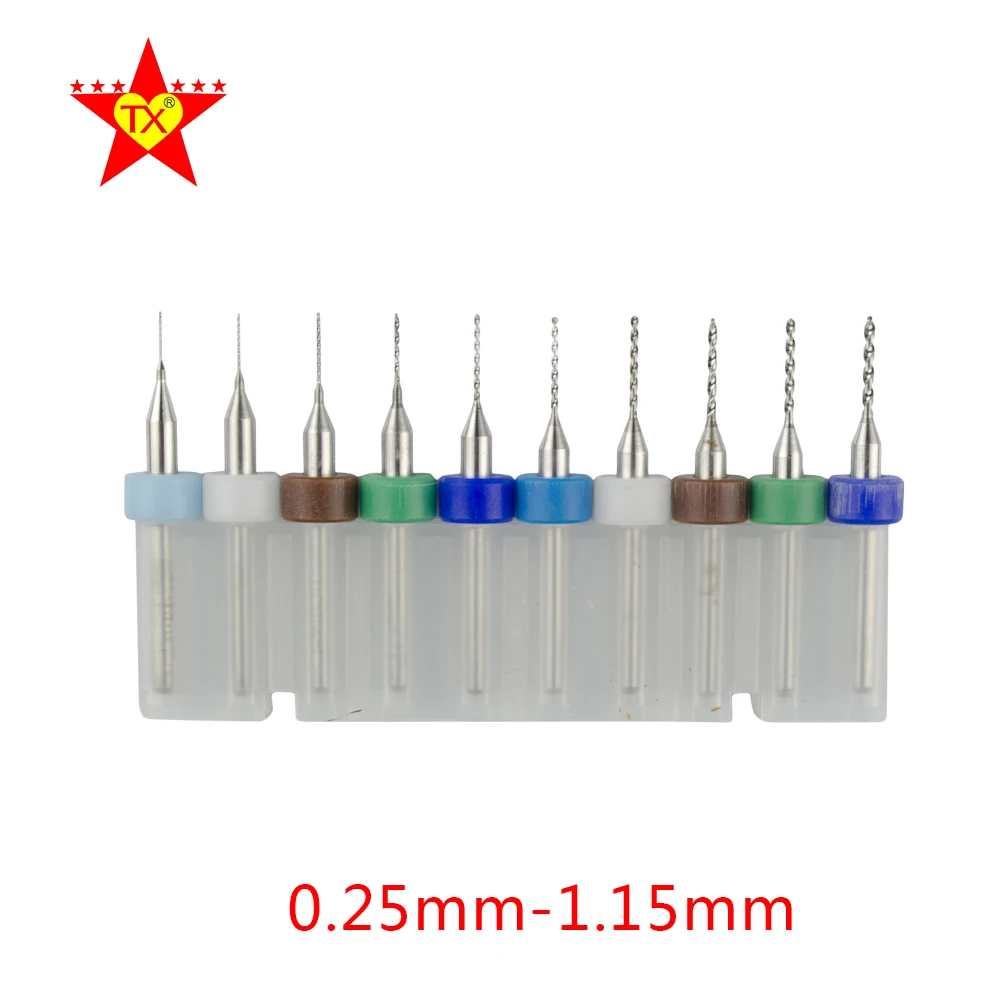 TX 10pcs 0.15-1.15mm Mini PCB Drill Bits For Metal  Woodworking CNC Circuit Board Electric Tungsten Carbide Drill instrument Kit