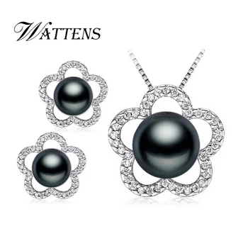 

WATTENS Nice Freshwater Pearl Jewelry Sets ,pendant Necklace,Pearl Earrings and ring,Wedding Jewelry Sets,2017 new
