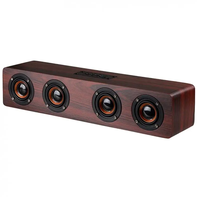 W8 4Horns 12W Wooden Wireless Bluetooth Speaker with TF Card Playback and AUX Wired Connection for Smartphone / PC / Television