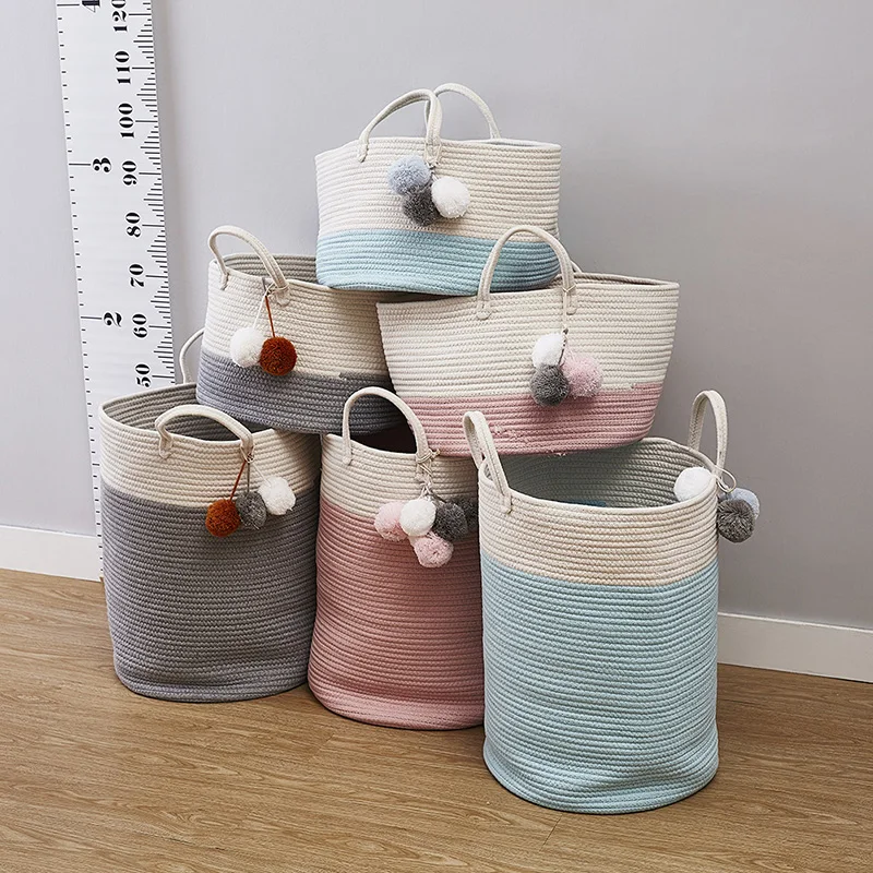 

Cotton Laundry Nursery Hamper Rope Storage Basket with Handles Toys Bags Baskets for Kids Baby Toys Home Decoration Accessories