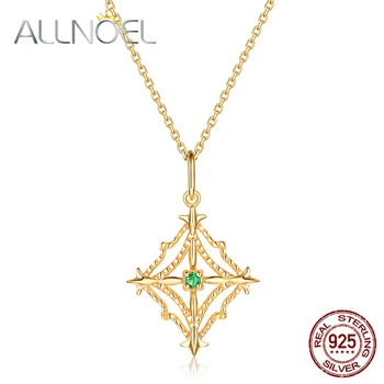 

ALLNOEL Solid 925 Sterling Silver Pendant Necklace For Women Korean Jewelry Natural Gemstone Emerald 9K Gold Wedding Necklaces