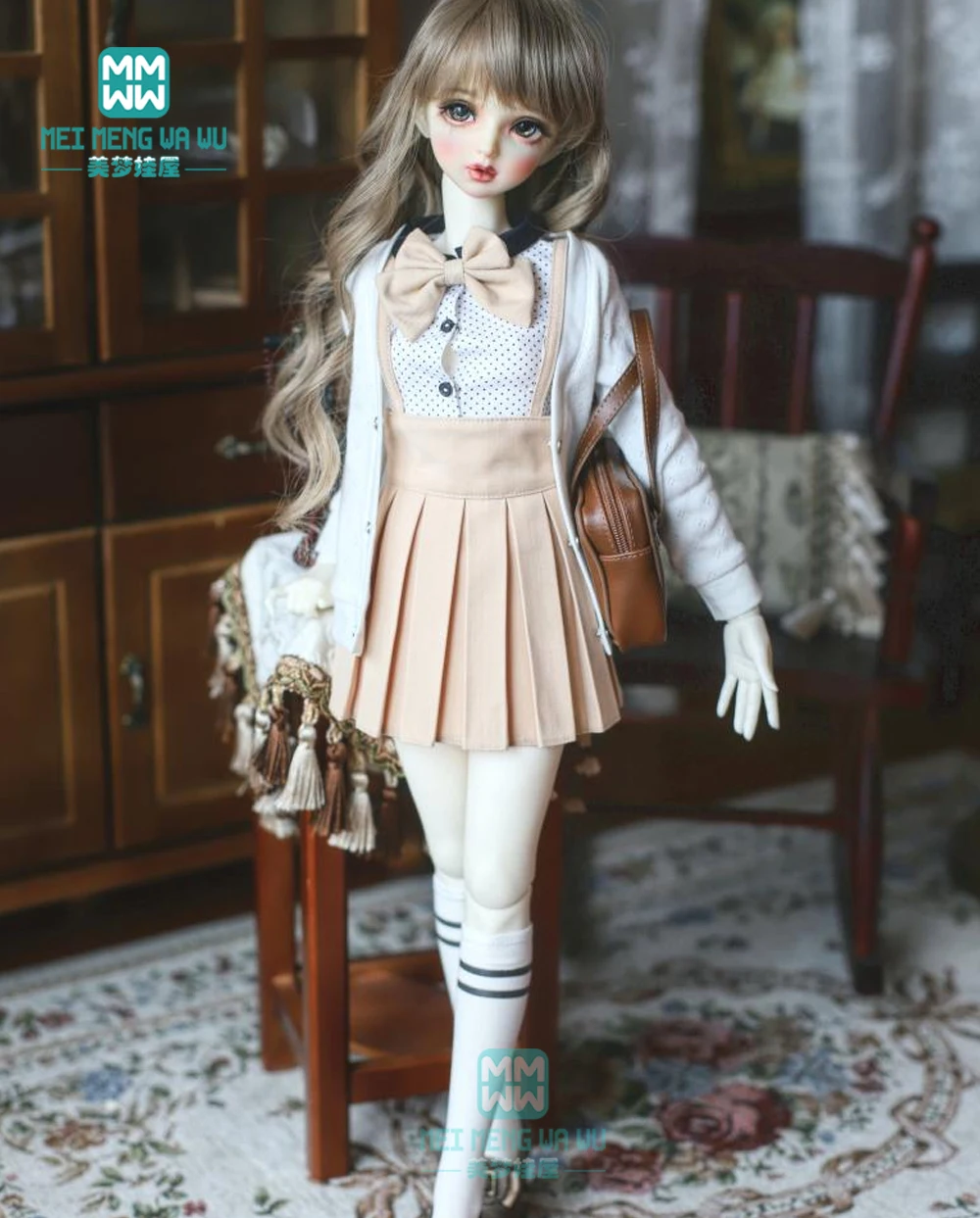 BJD кукольная одежда для 57-60 см 1/3 BJD аксессуары Модная рубашка из пяти частей, плиссированная юбка, кардиган, носки, бант