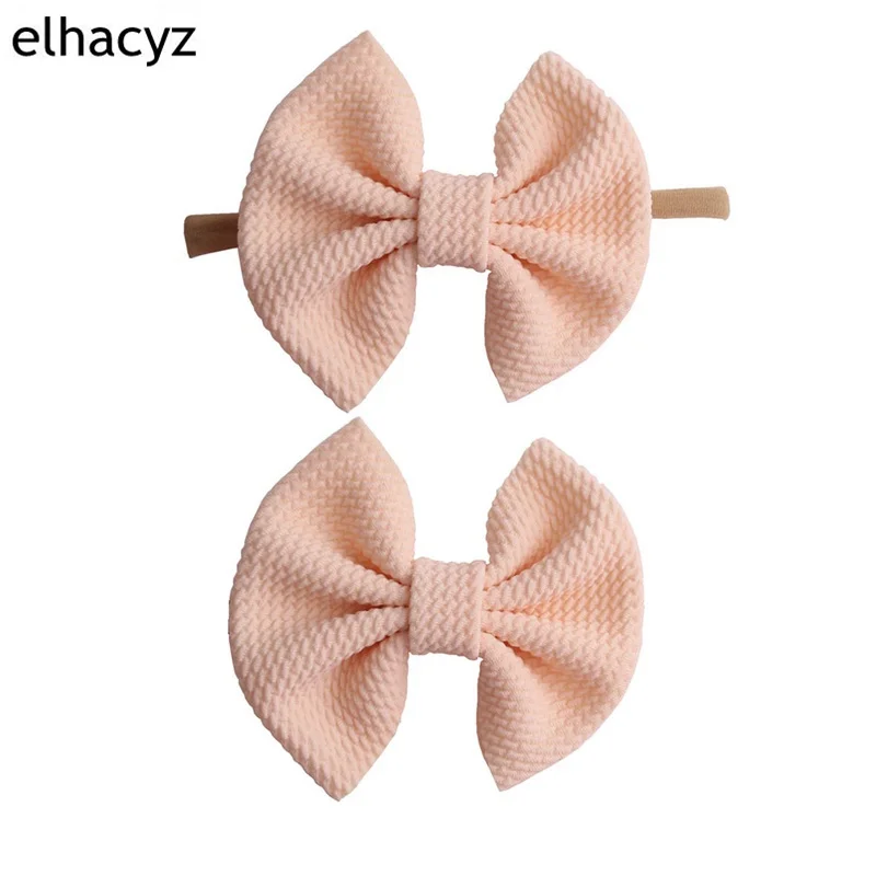 

1set 2019 Hot 4'' Solid Waffle Hair Bow Clips with 4'' Hair Bow Nylon Headband DIY Spring Photo Pro Hair Accessories