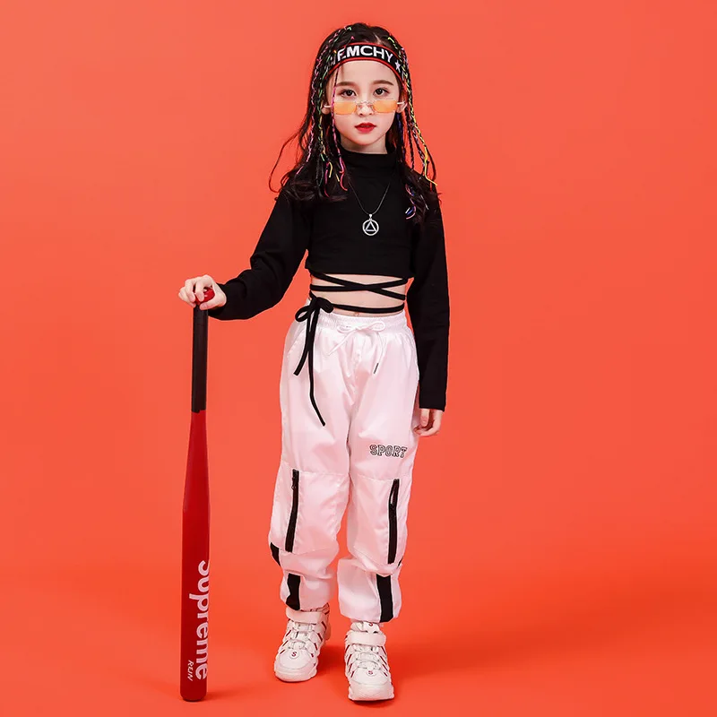 Girls Jazz Hip Hop Dancing Costumes for Kids Black T Shirt Crop Tops Jogger Pants Ballroom Performance Show Dance Clothes girl dance costume children costumes