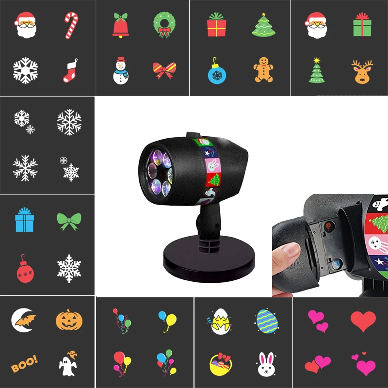 

Christmas Laser Projector Convertible Card Light RF Remote 12 Pattern Projector Stage Lights DIY Spotlight Holiday Decoration