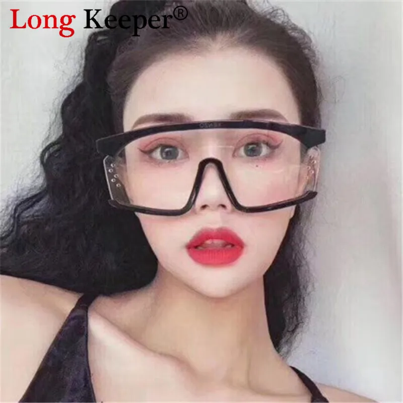 

Long Keeper Oversized Square Sunglasses Women 2019 Luxury Brand Fashion Flat Top Retro Clear Lens One Piece Men Gafas UV400