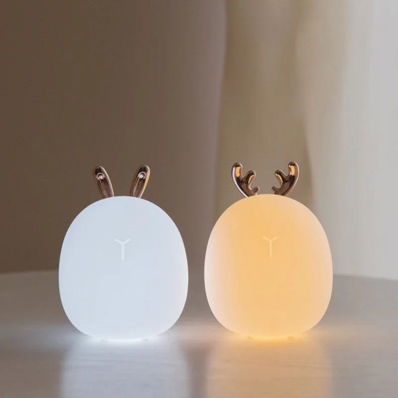 

Cartoon Silicone Charging Clap Rabbit Deer Ear Bedroom Light Christmas Gift New Year Night Light Lamp