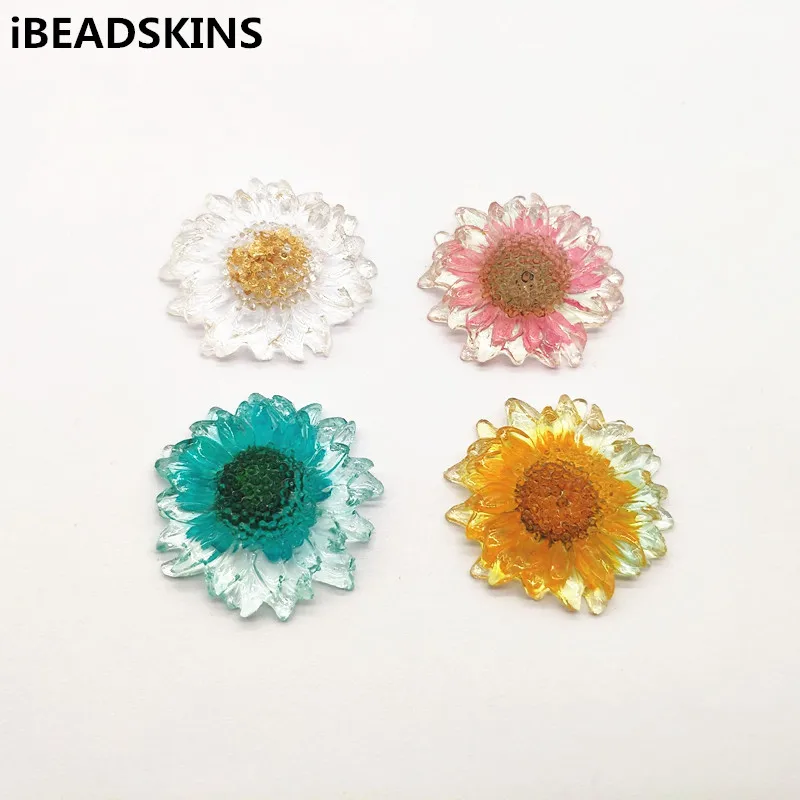 

New arrival! 35mm 50pcs/lot Flat bottom Resin flower-shape charms for earrings accessories/Earring parts Jewelry Findings making