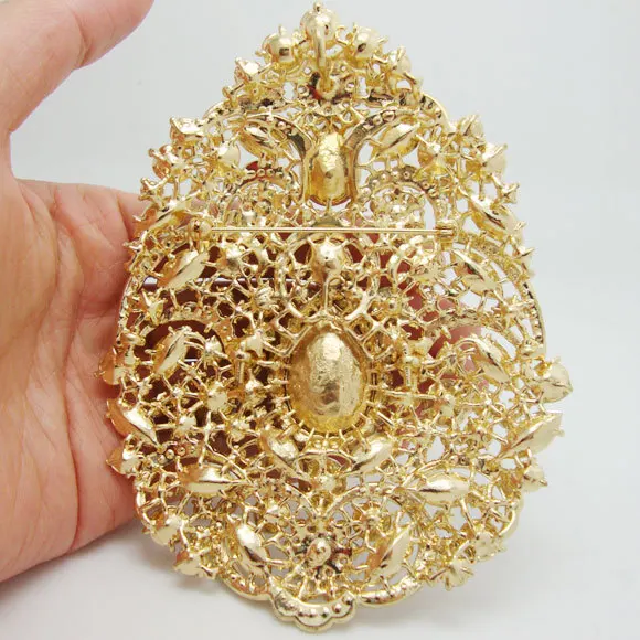 Fashion Bride Luxury Flower Drop Pendant High Quality Bride Bridesmaid Wedding Brooch Pin Clear Rhinestone Crystal