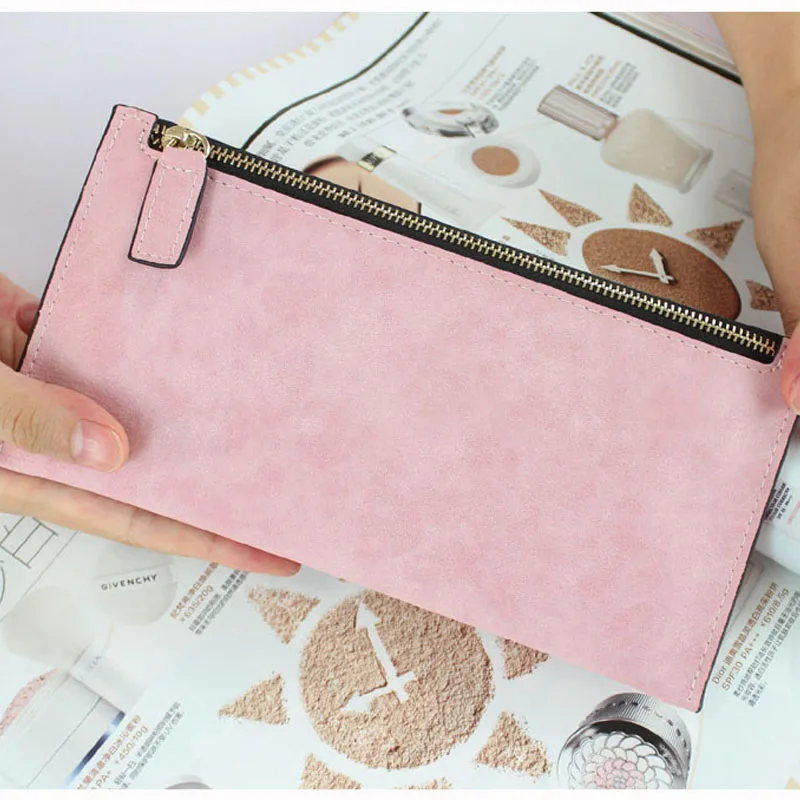 wholesale women wallet Fashion Nubuck pu Leather female Purse Super Thin Long Wallet Bags Purse Card Holder Bag zipper DL1938