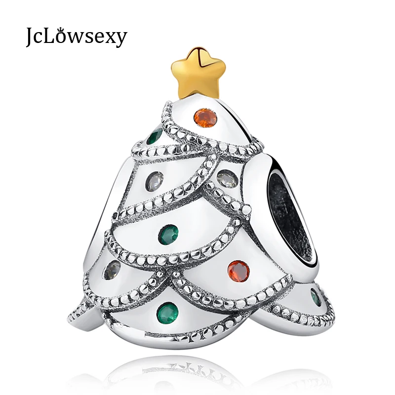 925 Sterling Silver Bead Festive Christmas Tree Charm Fit Original