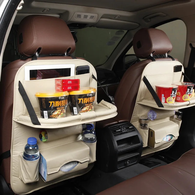 

Car Styling PU Leather Car Seat Back Bag Folding Table Auto Seat Tray Organizer Pad Automobile Seat Organizer Car Accessories