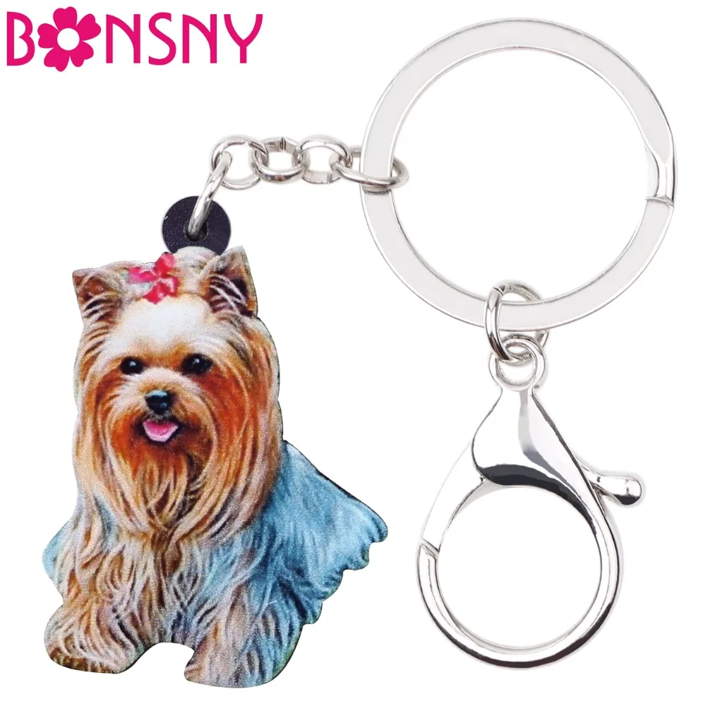 Bonsny акриловые брелки-цепочки для ключей с собачкой из мультфильма Shih Tzu, подарок для женщин и девушек, женские подвески-сумочки, модные ювелирные изделия, оптом, новинка