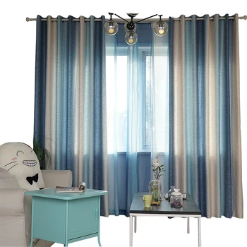 

Mediterranean Wind Curtain for Living Room Bedroom Cotton Linen Stripe Printed Drapes Home Decor Window Curtains