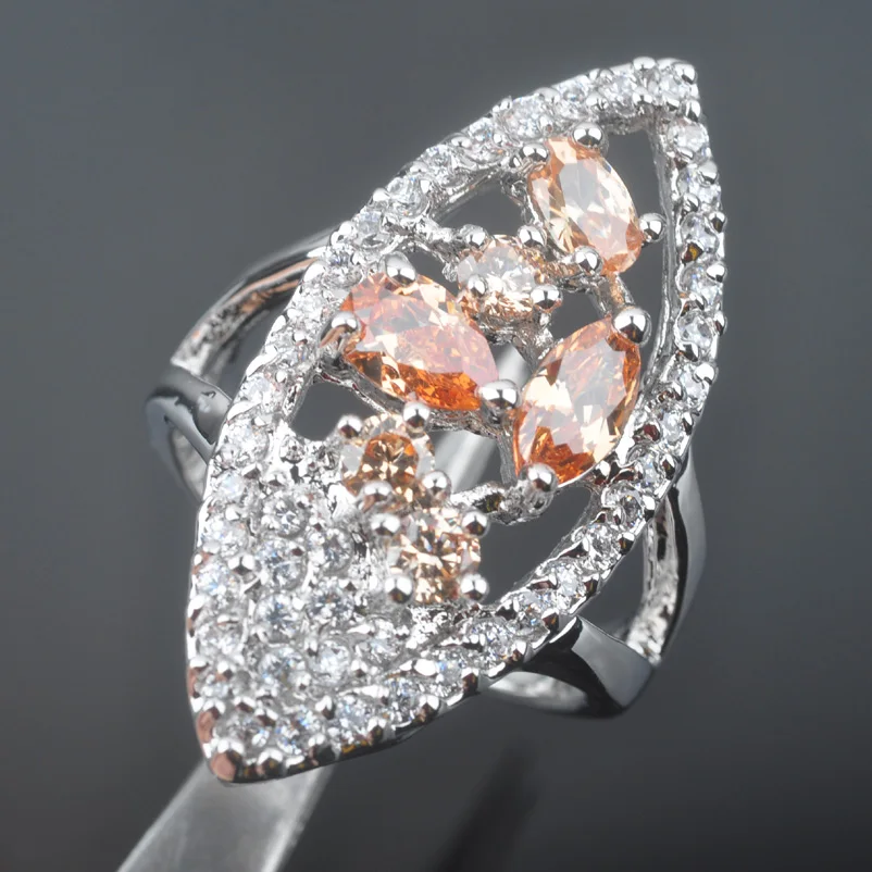 Горячая для женщин серебряные ювелирные изделия Шампанского циркония Австрия Кристалл обручальное Ювелирное кольцо ED0201