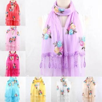 

Fashion Design Women Flower Pattern Chiffon Scarf Polyester Spring And Autumn Long Soft Elegant Silk Shawl Multicolor