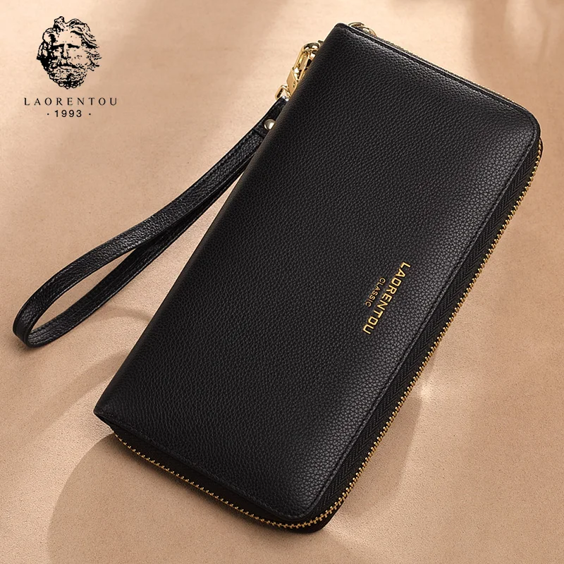 

LAORENTOU Brand Unisex Genuine Leather Long Wallets Female Large Capacity Long Purse Lady Cluth Bags Man Natural Leather Wallet
