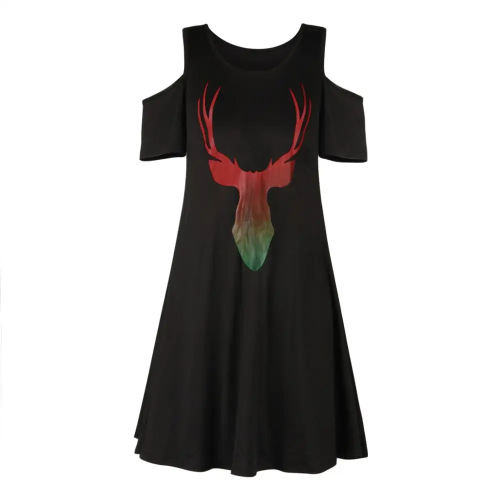 

2019 Fashion Casual Summer A-Line Off the Shoulder Dresses for Women Girls Christmas Printed Dress Custom made logo