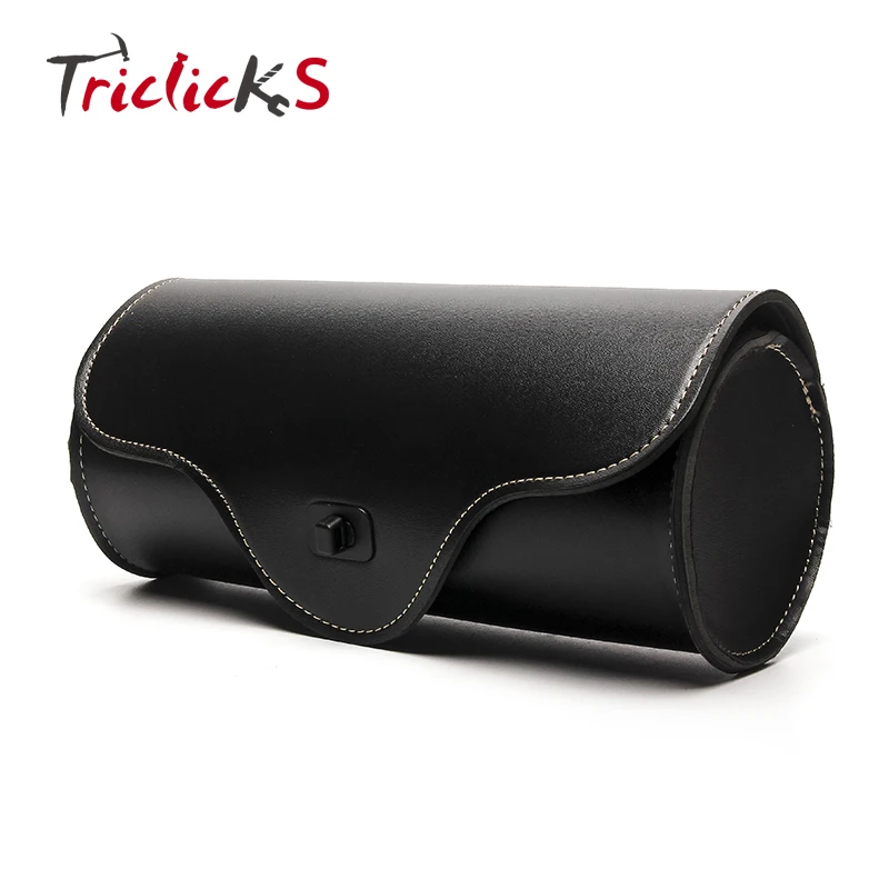 Triclicks Motorcycle Side Saddlebag PU Leather Round Barrel Tool Bag