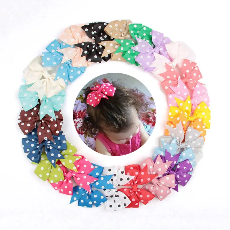 

24Pcs/lot Solid Polka Dot Grosgrain Ribbon Bows without Clips With Can DIY Handmade Decoration Bow Hair Accessorises524