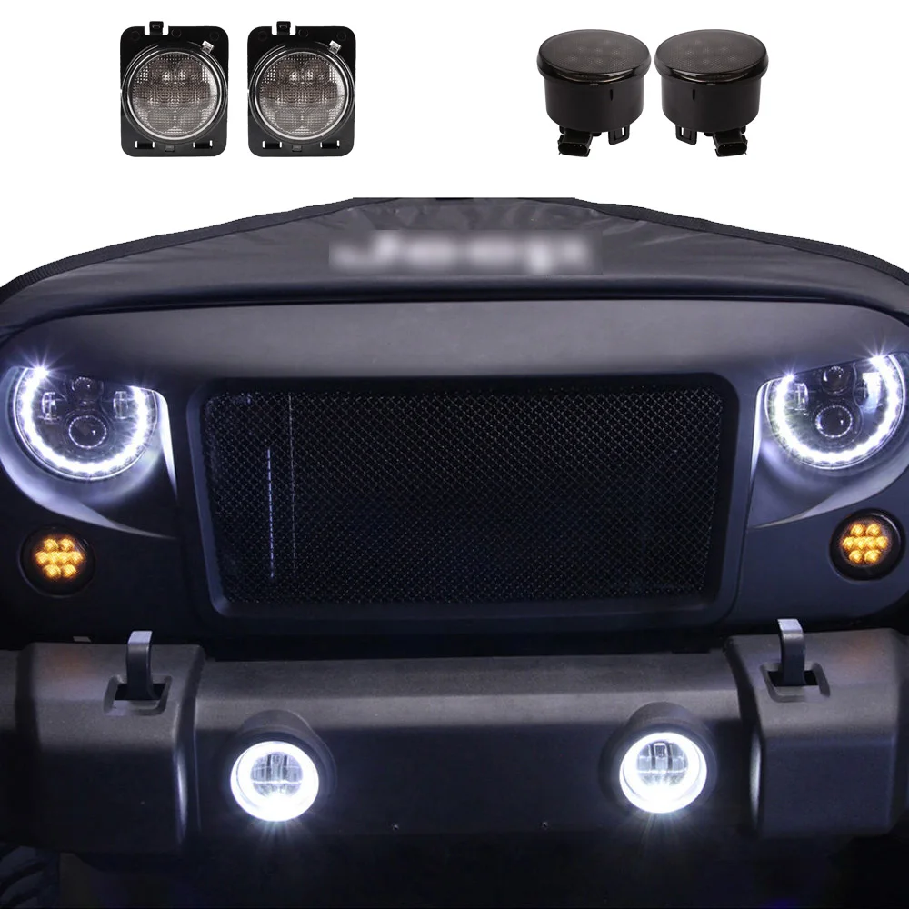 Светодиодный дым-объектив с пятью звездами, передний бампер, противотуманные поворотные сигнальные огни и янтарный цвет, боковой габаритный указатель света для Jeep Wrangler JK 07-18