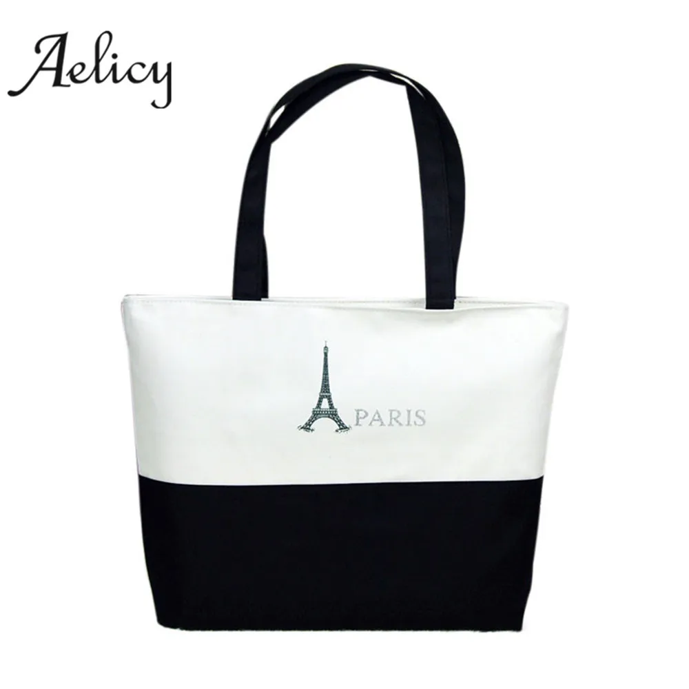 

Aelicy Large Space women ladies Canvas Eiffel Tower Pattern Girls Shopping Shoulder Bags Handbag Beach Bookbag Casual Tote 1277