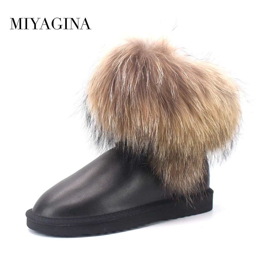 

Top Quality 2019 New Fashion 100% Natural Fox Fur Women's Snow Boots Genuine Cowhide Leather Mujer Botas Female Winter Shoes