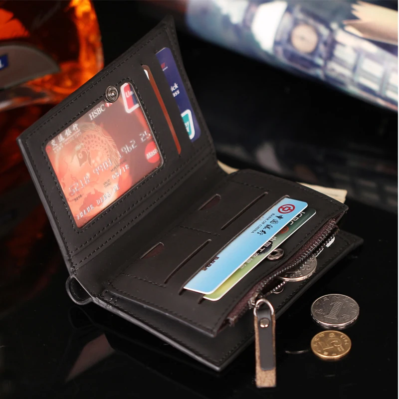 Мужской кошелек из натуральной кожи матовый двойной складной короткий вертикальный деловой кошелек на молнии для монет маленький клатч футляр для удостоверения личности