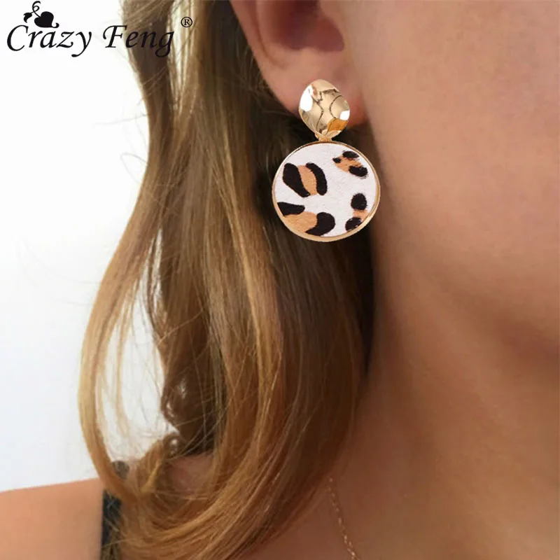 

Crazy Feng 2018 Vintage Leopard Drop Dangle Earrings For Women Fashion Round Oorbellen Hangers Jewelry Metal Accessories