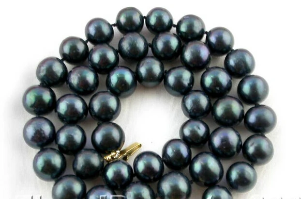 

Free shipping >>>>>p619 17" 10MM BLACK ROUND FRESHWATER CULTURED PEARL NECKLACE