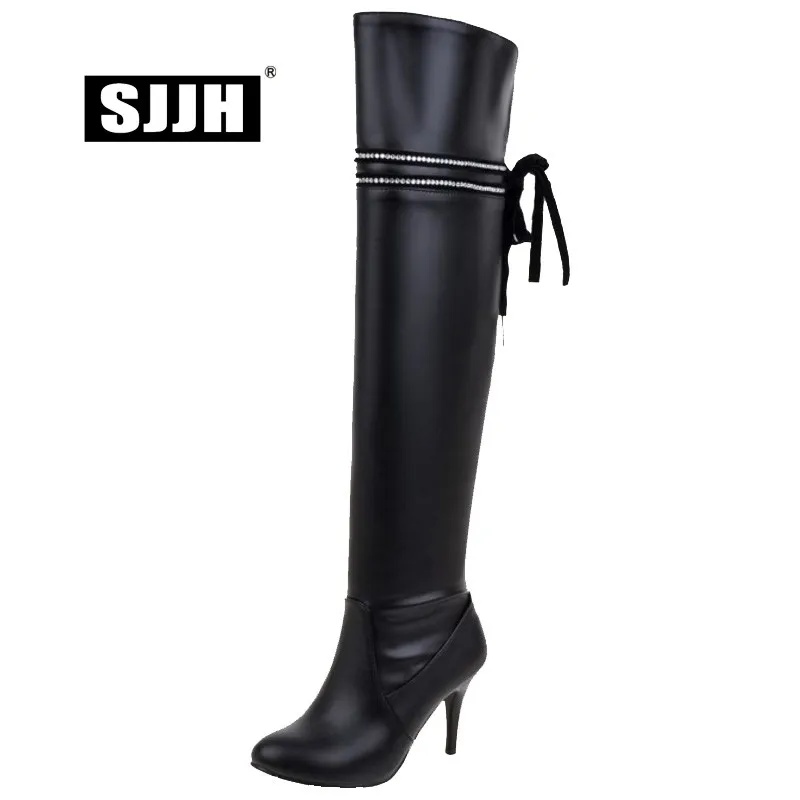 SJJH Women Over-the-Knee Boots with Round Toe Stiletto Plush Bowtie Long Riding Boot Fashion Elegant Party Shoes Large Size Q106 SJJH Women Over-the-Knee Boots with Round Toe Stiletto Plush Bowtie Long Riding Boot Fashion Elegant Party Shoes Large Size Q106