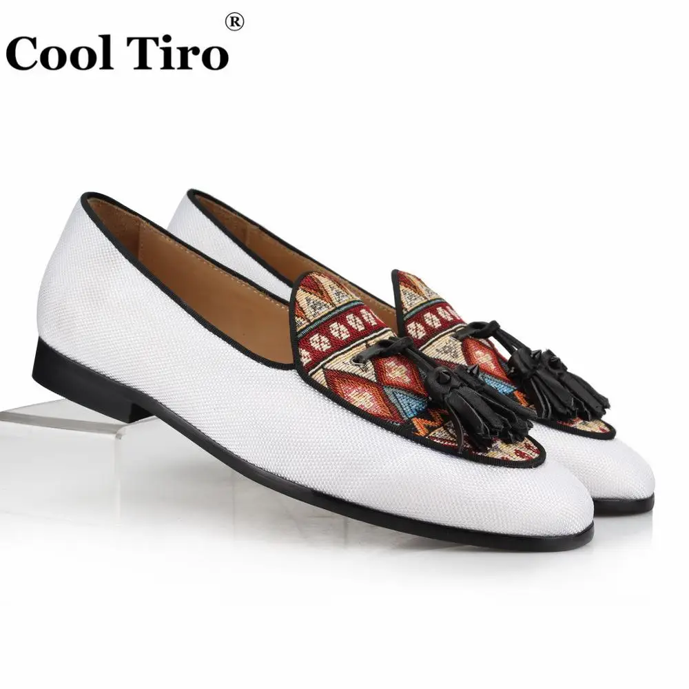 Cool Tiro/белые парусиновые лоферы; мужские мокасины; тапочки с кисточками; Повседневная обувь; мужская обувь на плоской подошве из натуральной кожи в этническом стиле; грубая хлопковая обувь