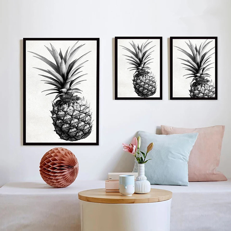 

Gray Pineapple Posters Wall Art Home Decor Canvas Modern Prints Nordic Style Painting Black White Modular Pictures For Kitchen