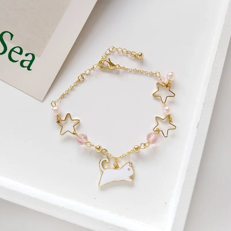 

New trend sprouting small animal temperament pearl jewelry Cute wild five-pointed star shining crystal bracelet