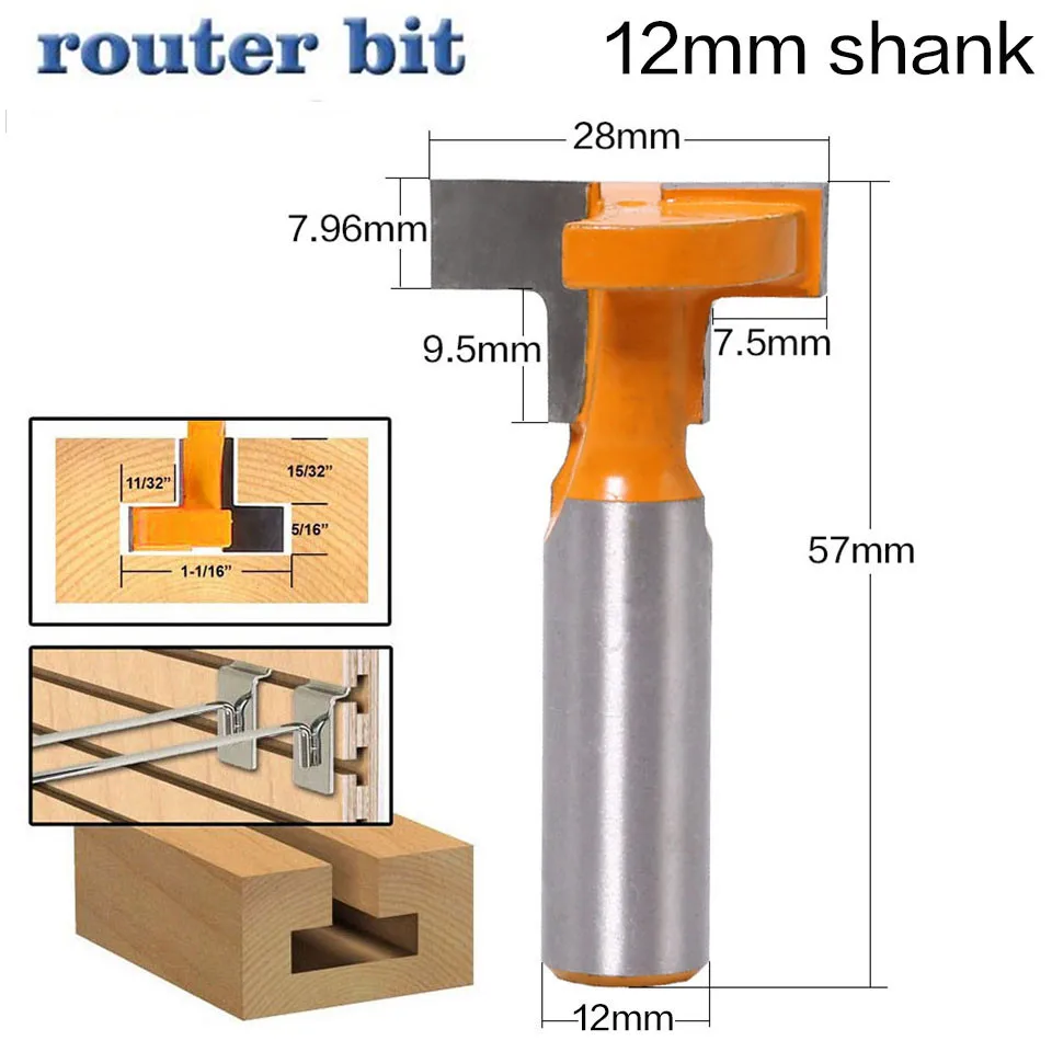 

1pc 12mm Shank "T" Type Jointing & Slotting Cutter T-Track Slotting & T-Slot Wood Router Bit Milling Cutters For Wood