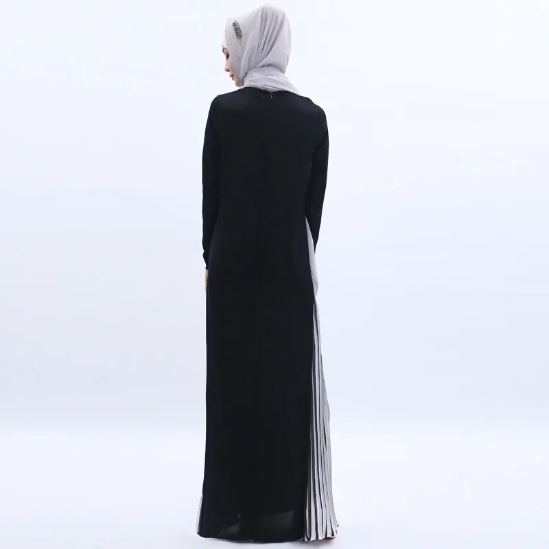 Мусульманское женское повседневное длинное платье Элегантное Плиссированное Полосатое лоскутное платье abaya черный 2019 Исламская одежда