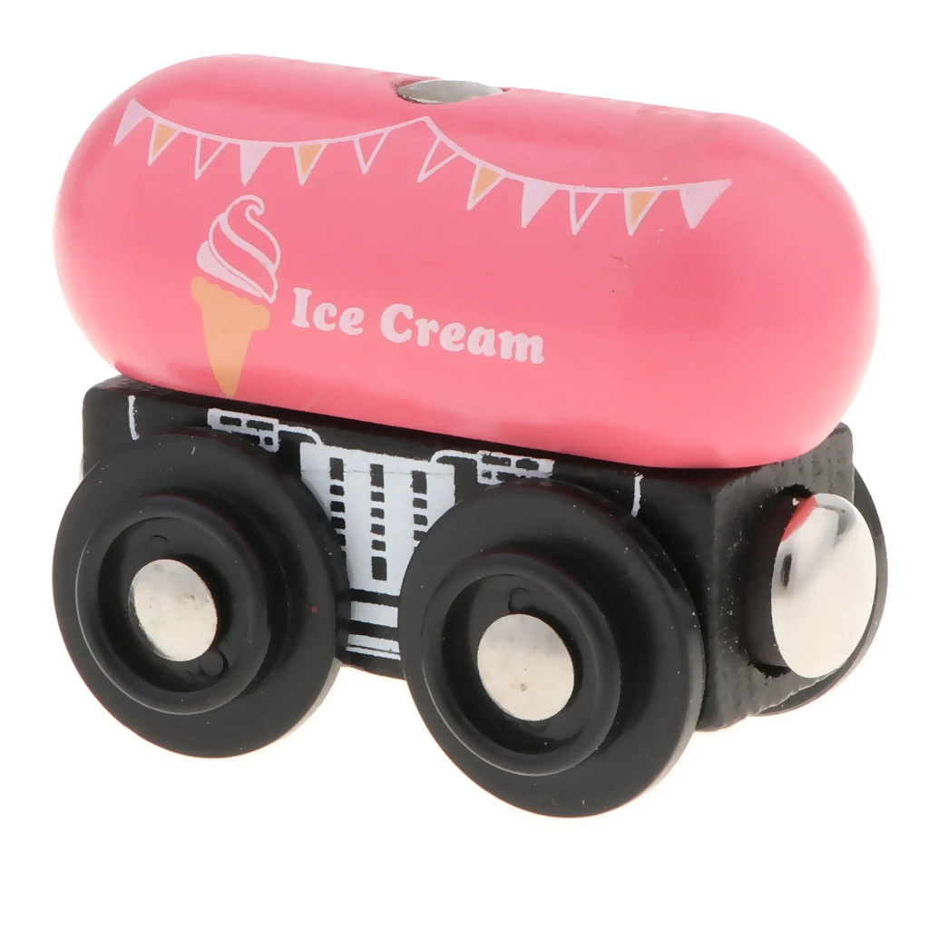 Wooden Magnetic Train for Toy Trains Railway Building Accessories Compatible All Major Brands - Ice Cream Carriage