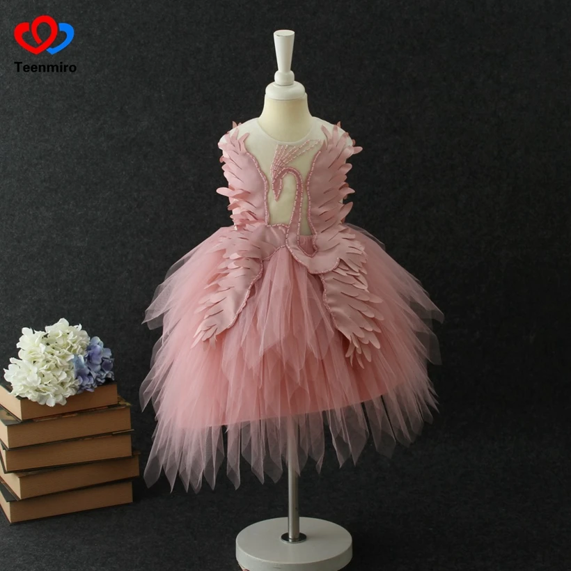 

2018 Kids Swan Beading Dress for Girls Elegant Costume Children Tulle Princess Tutu Dress Party Fashion Show Child Girl Clothing